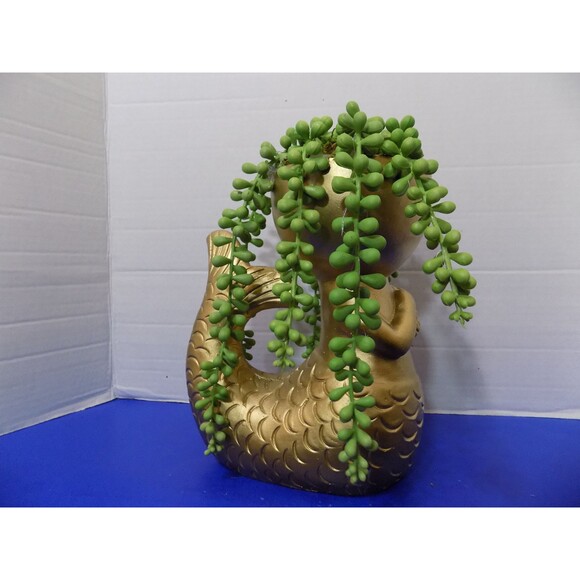 NEW Beautiful Rare Mermaid & Faux Plant Figurine Statue Coastal Nautical Decor - Picture 2 of 8